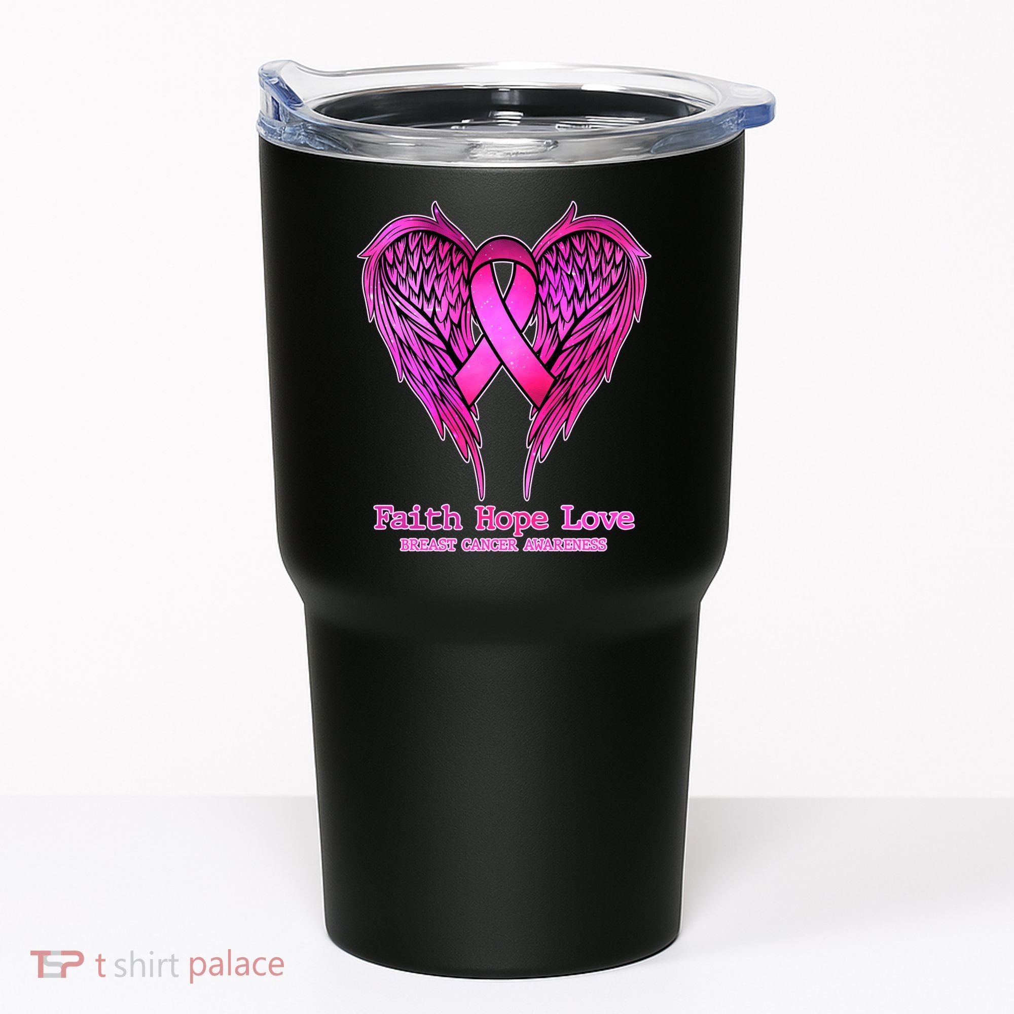 Faith Hope Love Breast Cancer Awareness Galaxy Wings Tumbler
