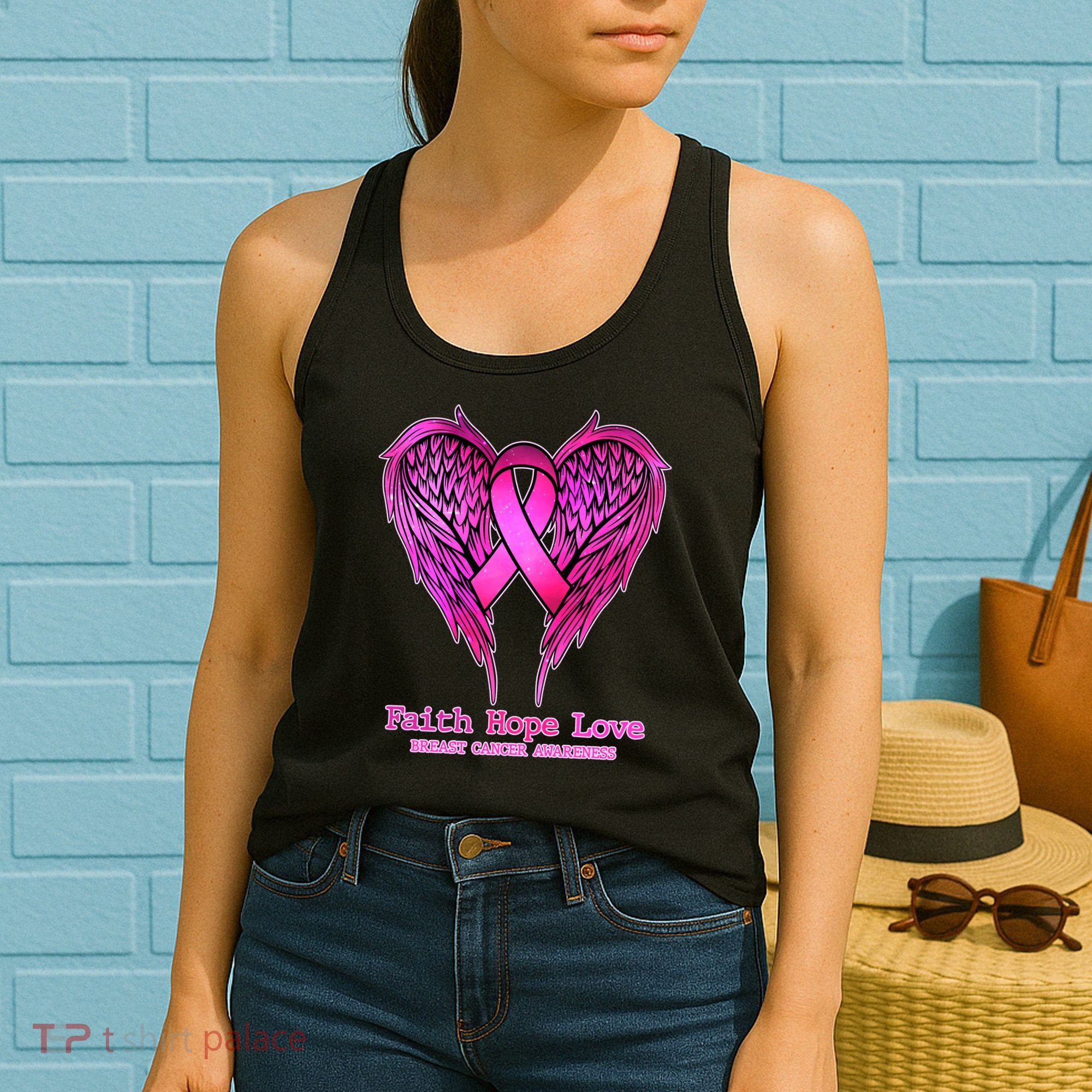 Faith Hope Love Breast Cancer Awareness Galaxy Wings Women's Tank Top
