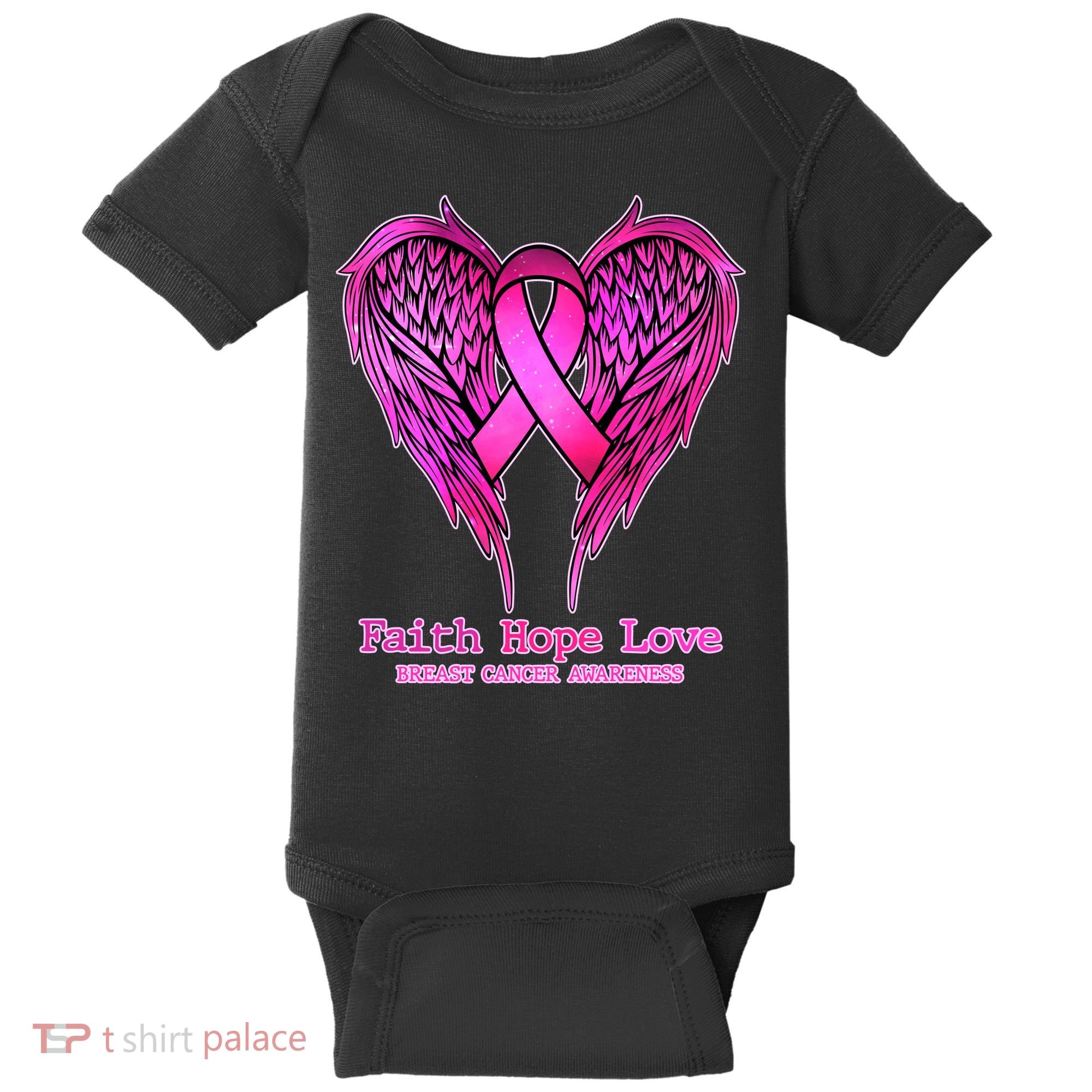 Faith Hope Love Breast Cancer Awareness Galaxy Wings Baby Bodysuit