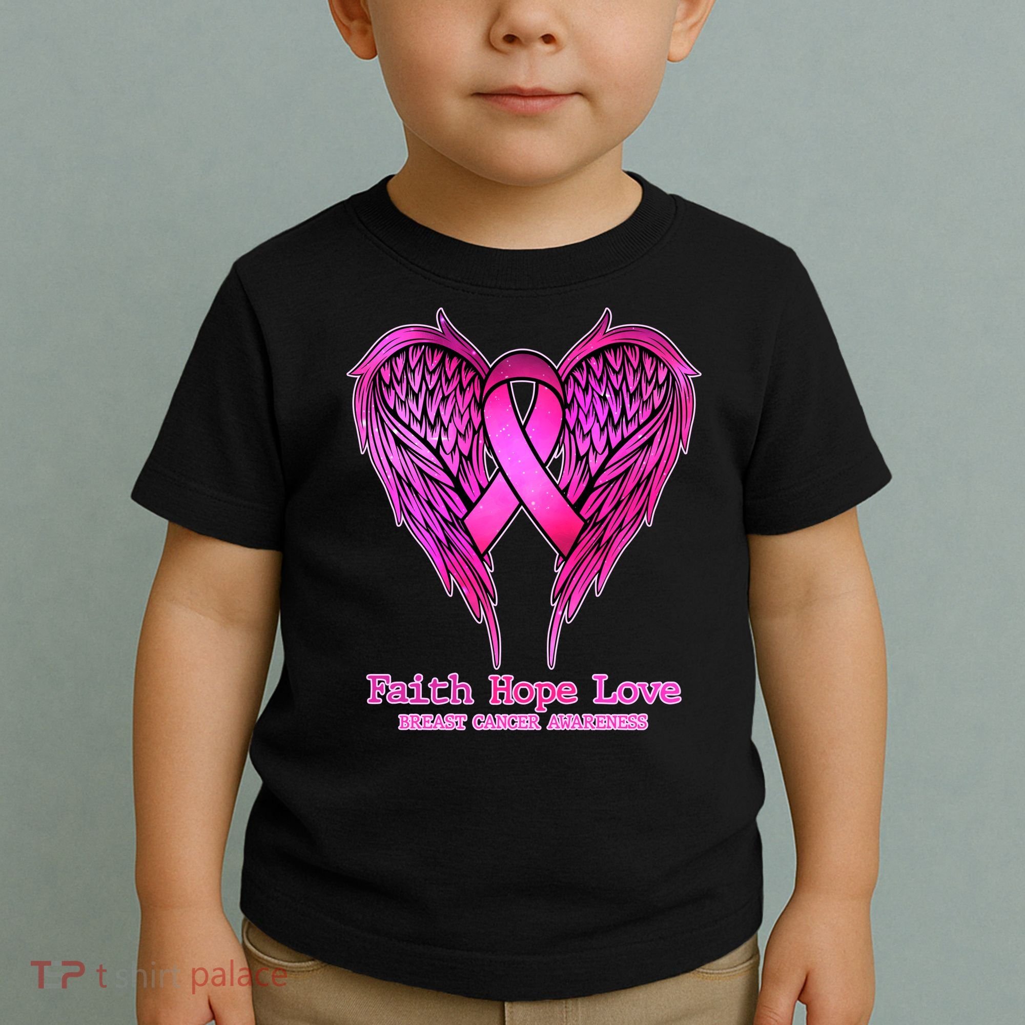 Faith Hope Love Breast Cancer Awareness Galaxy Wings Toddler T-Shirt