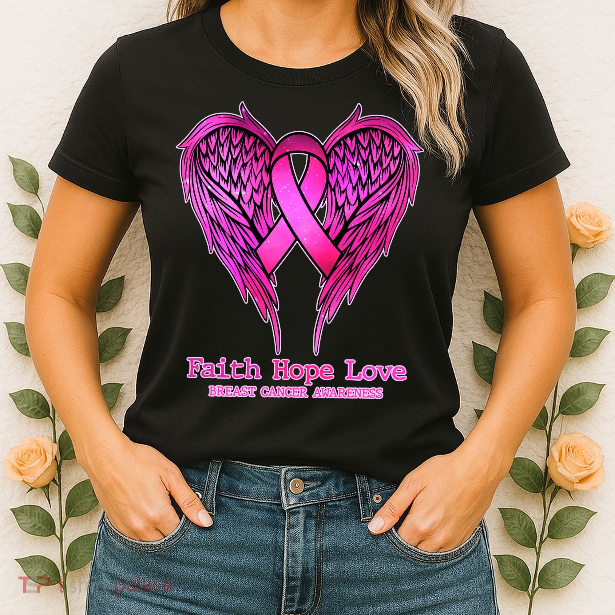 Faith Hope Love Breast Cancer Awareness Galaxy Wings Women's T-Shirt