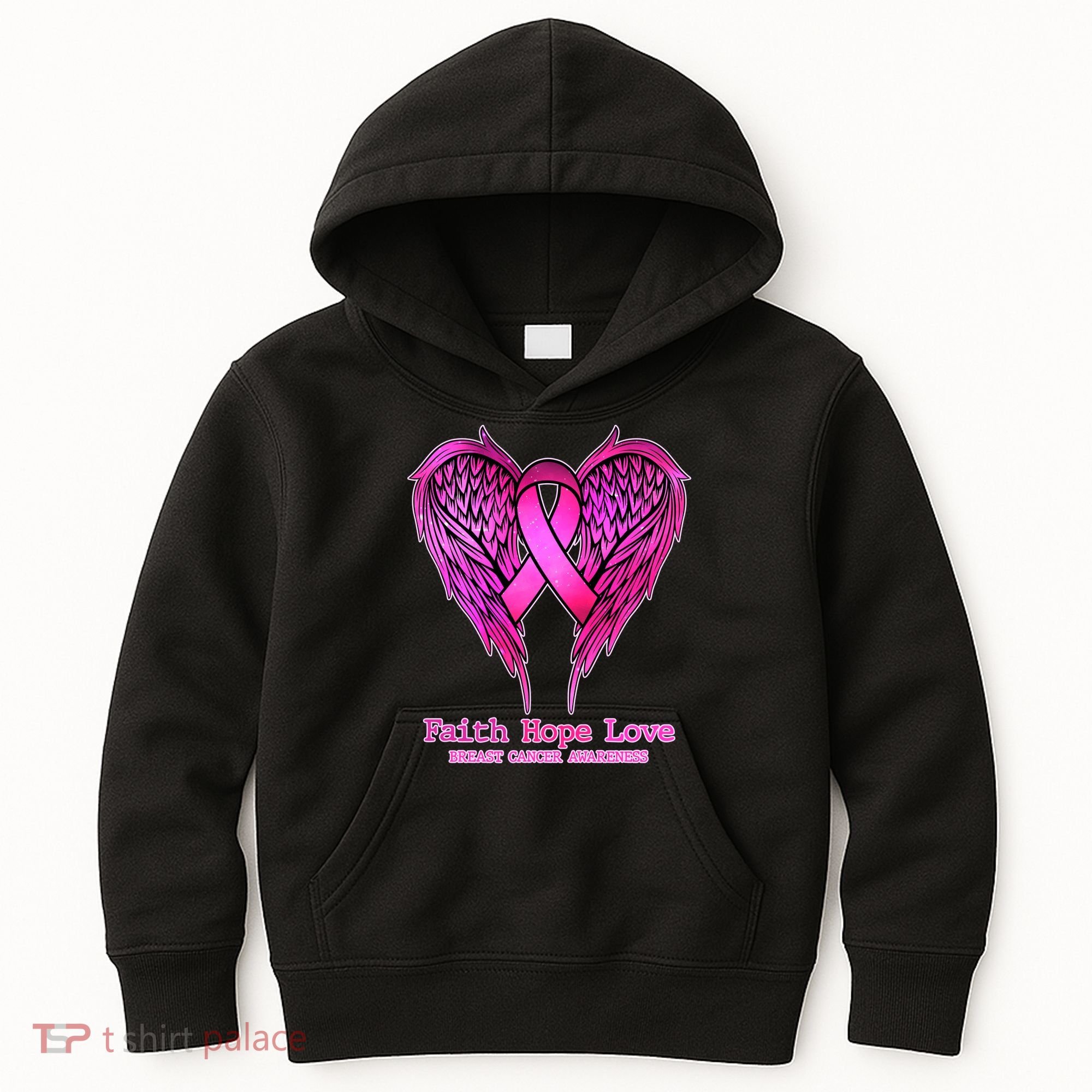 Faith Hope Love Breast Cancer Awareness Galaxy Wings Kids Hoodie