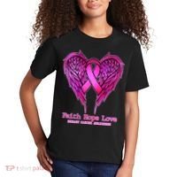 Faith Hope Love Breast Cancer Awareness Galaxy Wings Kids T-Shirt thumb 2