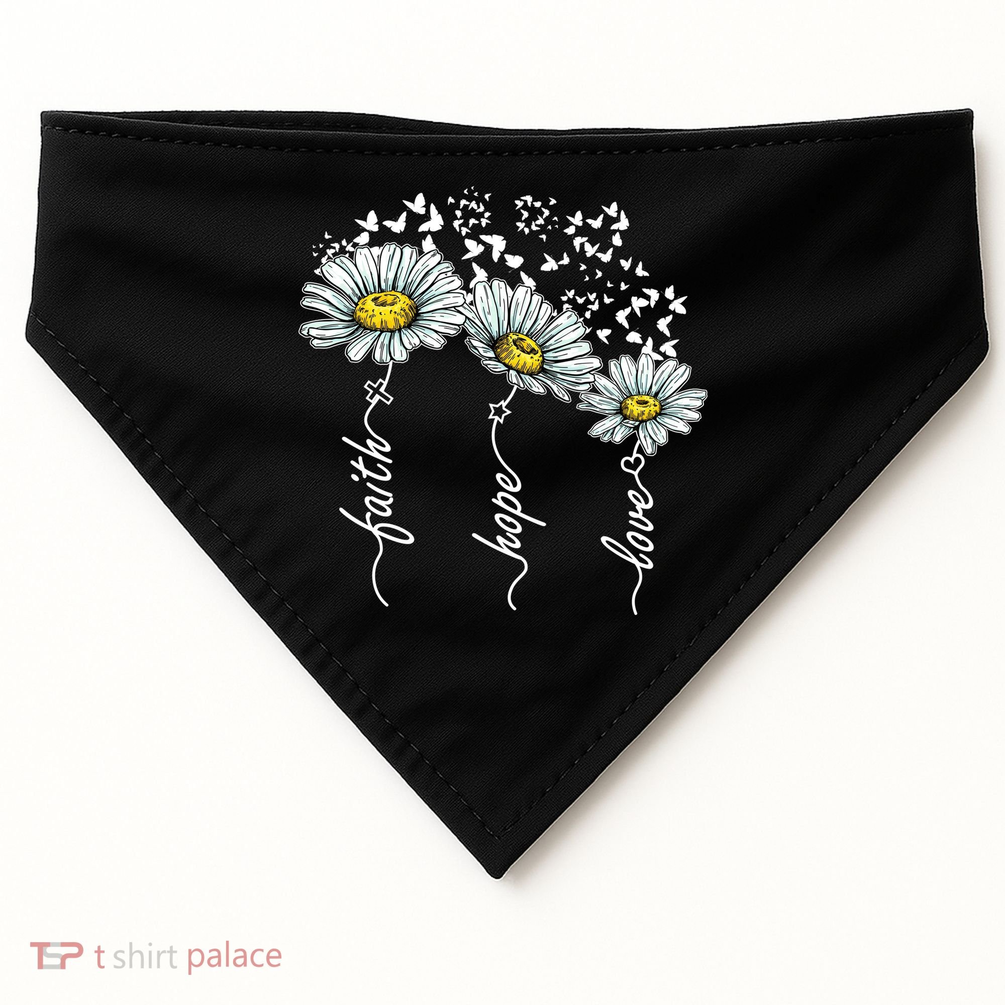 Faith Hope Love Butterflies Daisies Religious USA-Made Doggie Bandana
