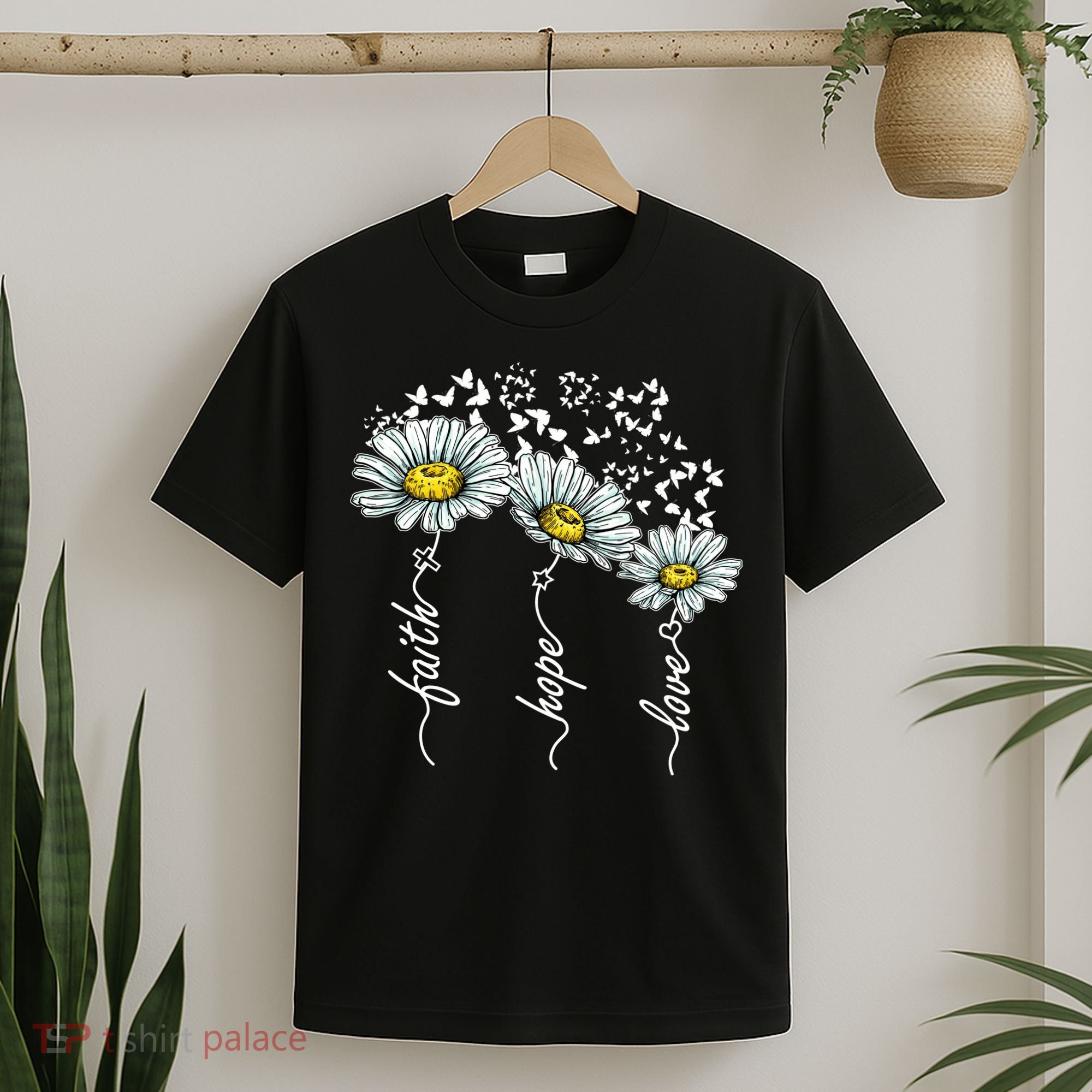 Faith Hope Love Butterflies Daisies Religious T-Shirt