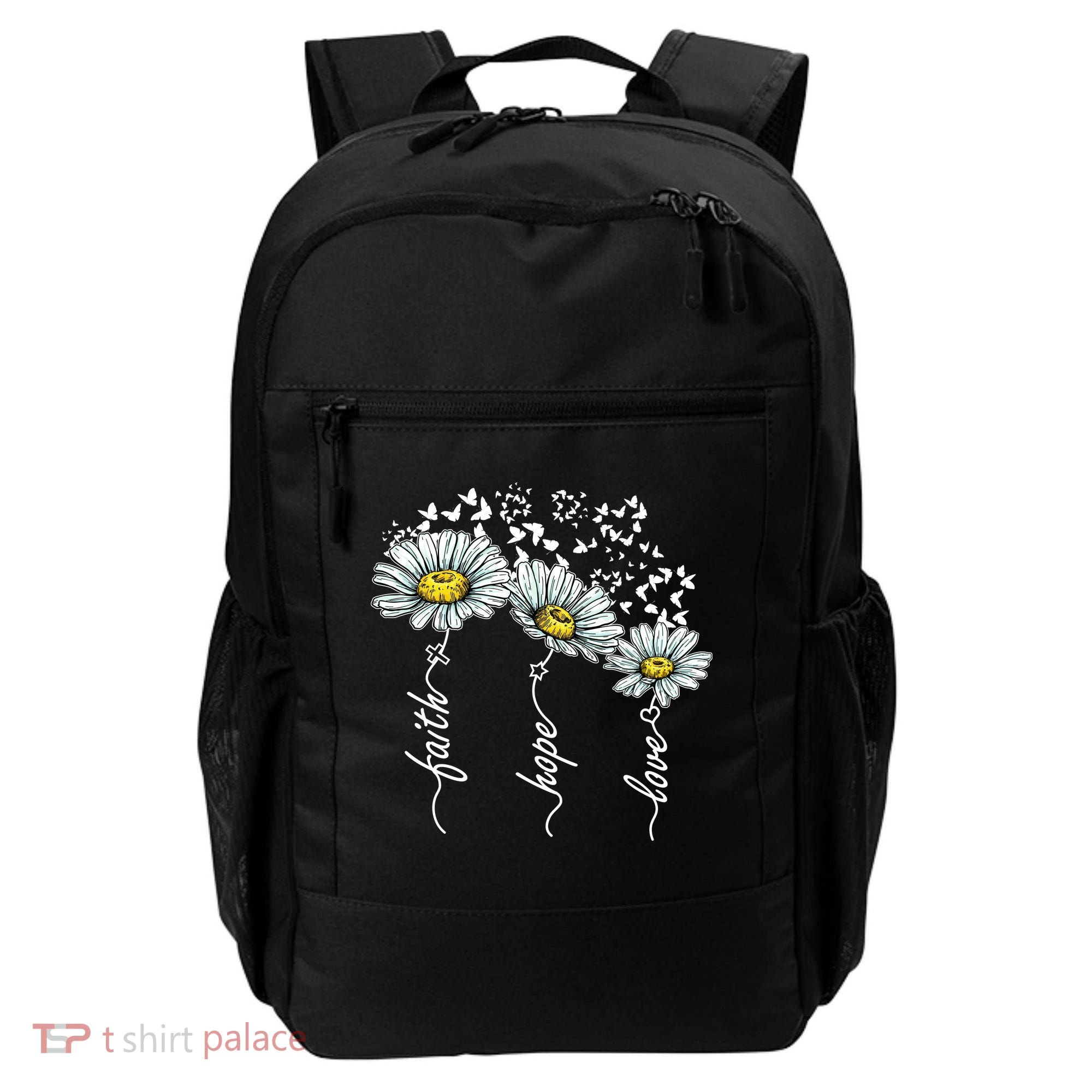 Faith Hope Love Butterflies Daisies Religious Backpack