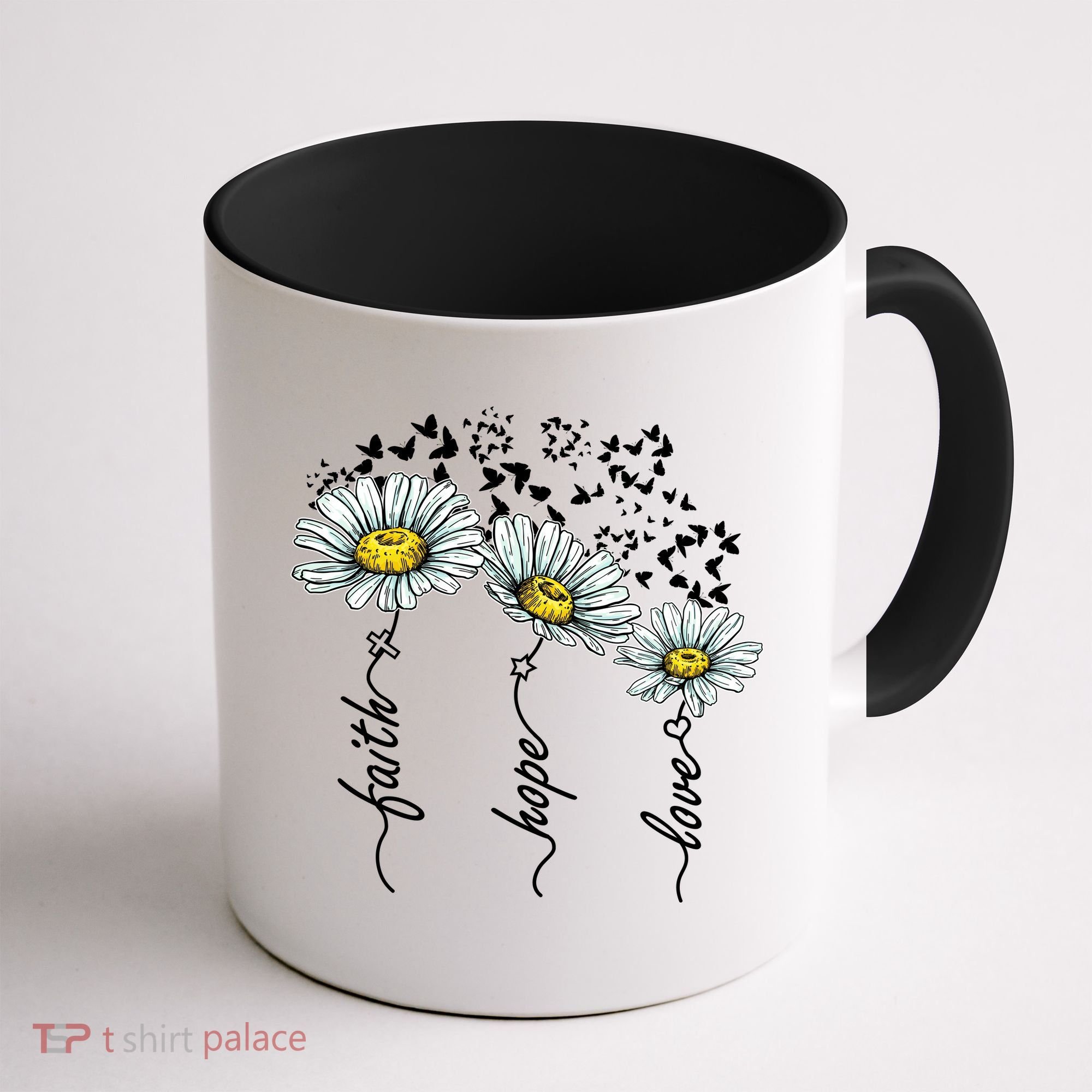 Faith Hope Love Butterflies Daisies Religious Coffee Mug