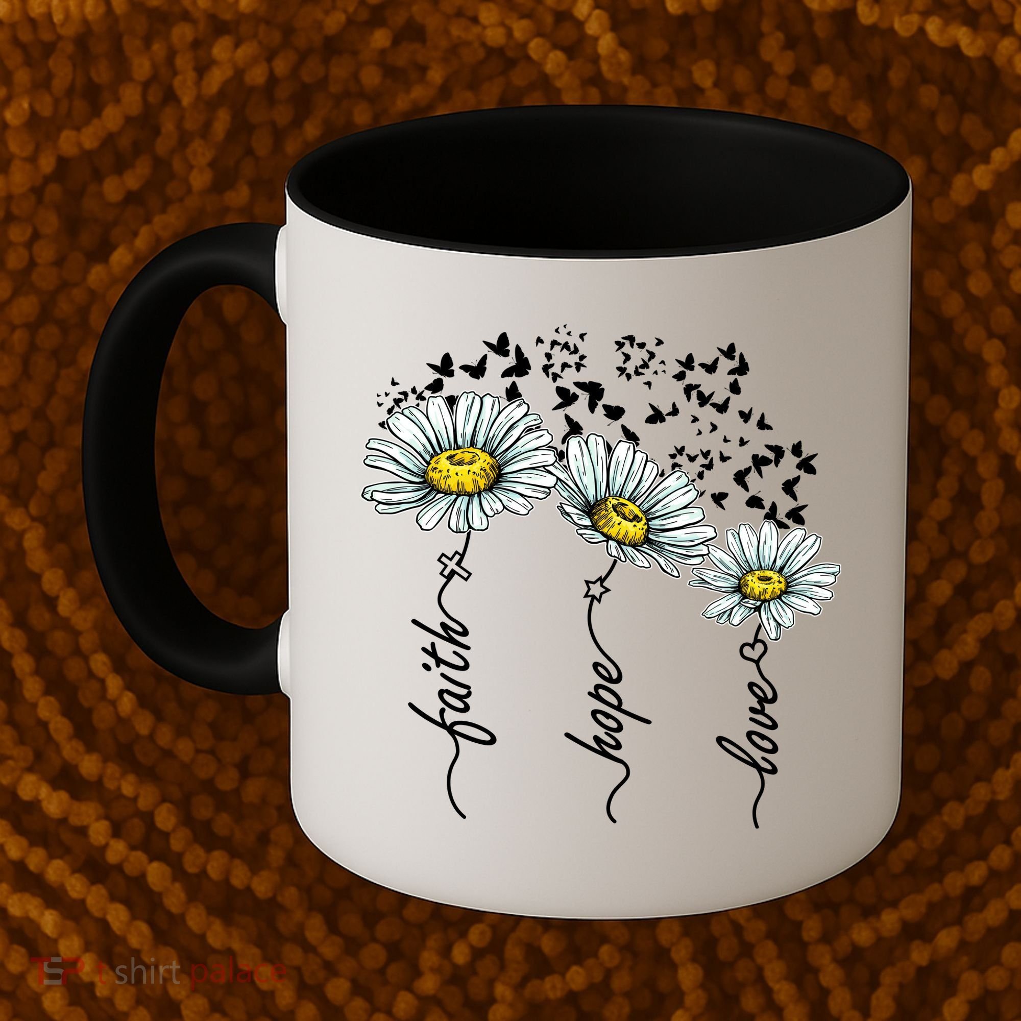 Faith Hope Love Butterflies Daisies Religious Coffee Mug