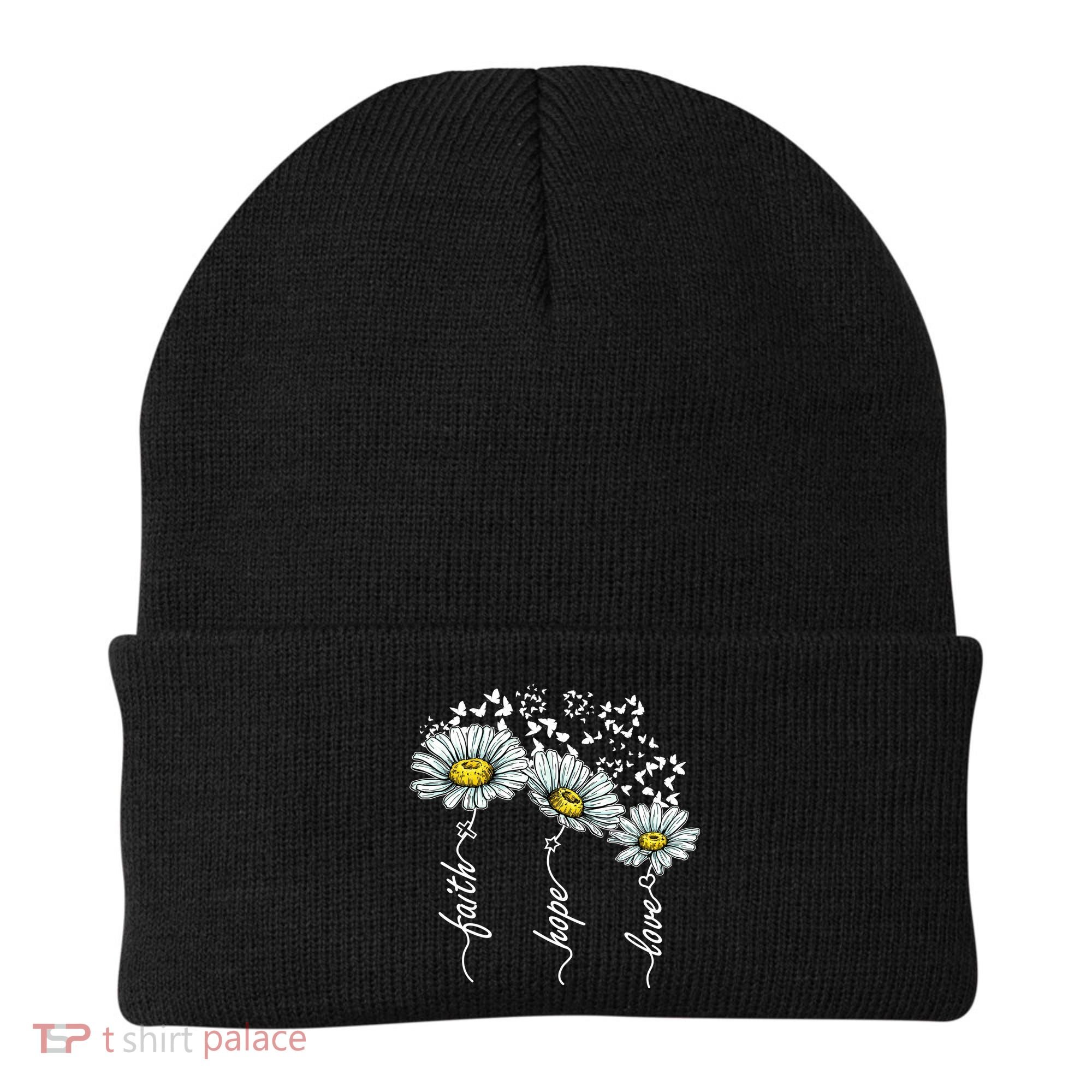 Faith Hope Love Butterflies Daisies Religious Beanie