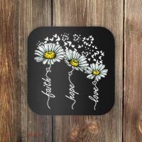 Faith Hope Love Butterflies Daisies Religious Coaster thumb 0