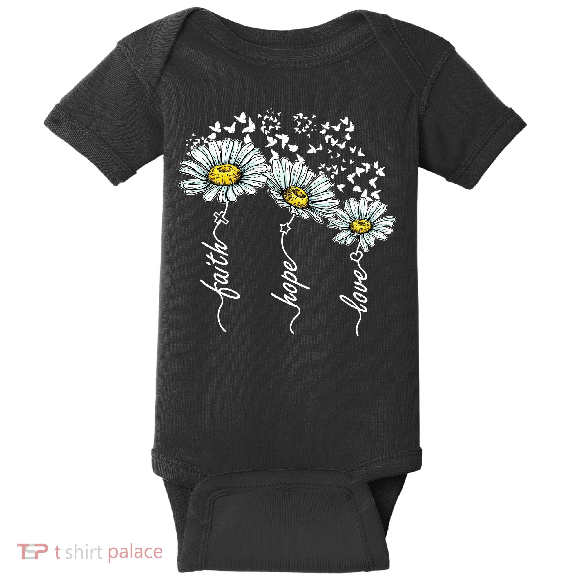 Faith Hope Love Butterflies Daisies Religious Baby Bodysuit