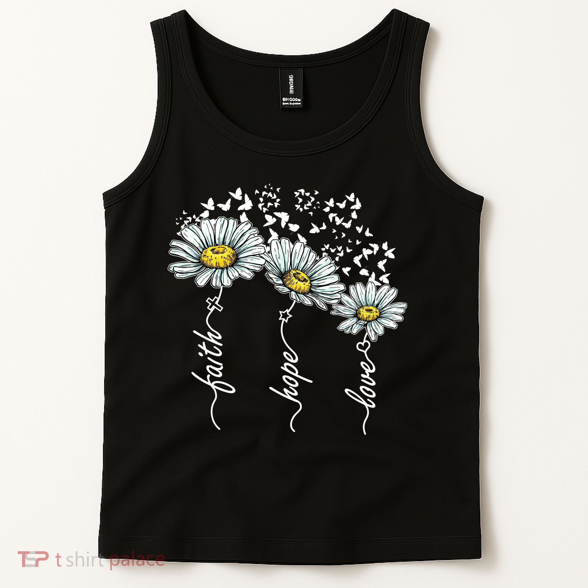 Faith Hope Love Butterflies Daisies Religious Tank Top