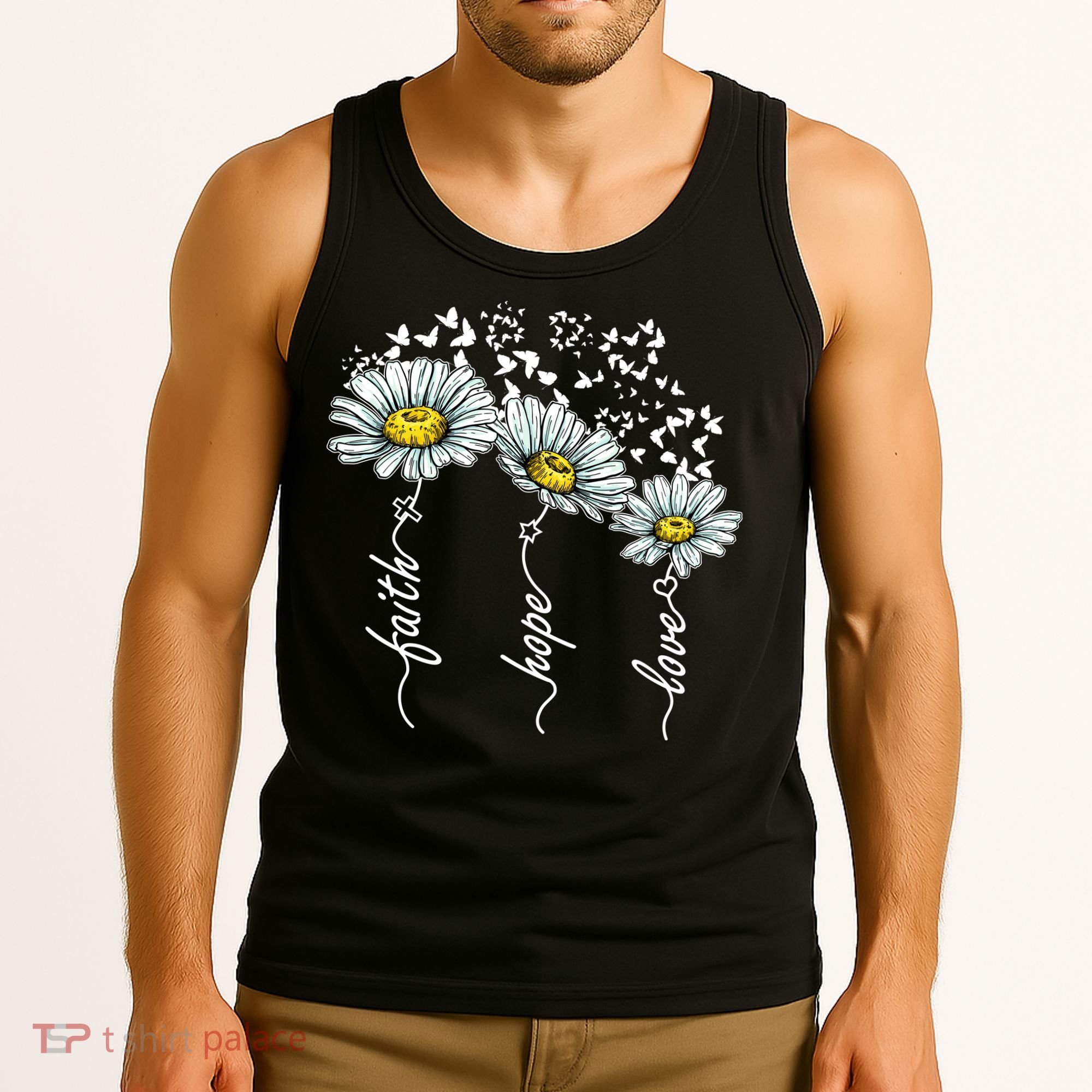 Faith Hope Love Butterflies Daisies Religious Tank Top