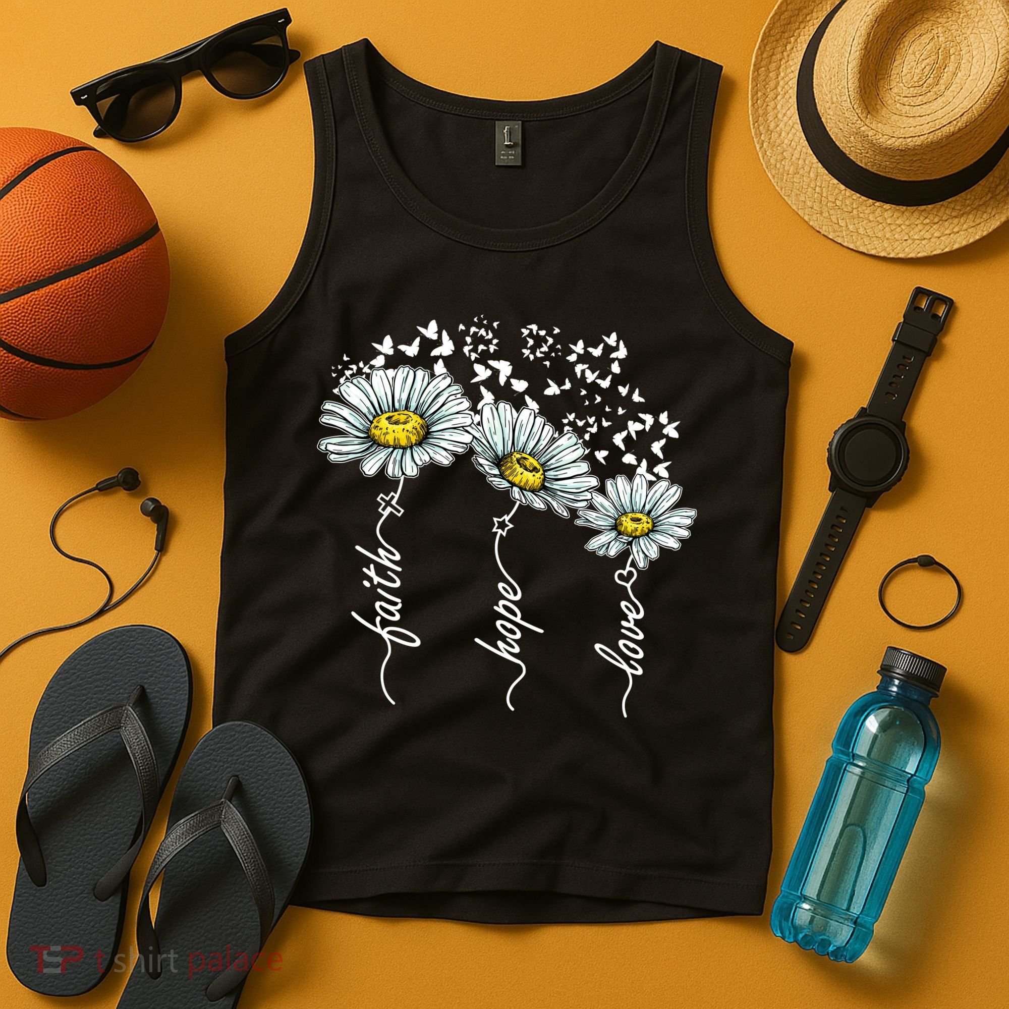 Faith Hope Love Butterflies Daisies Religious Tank Top
