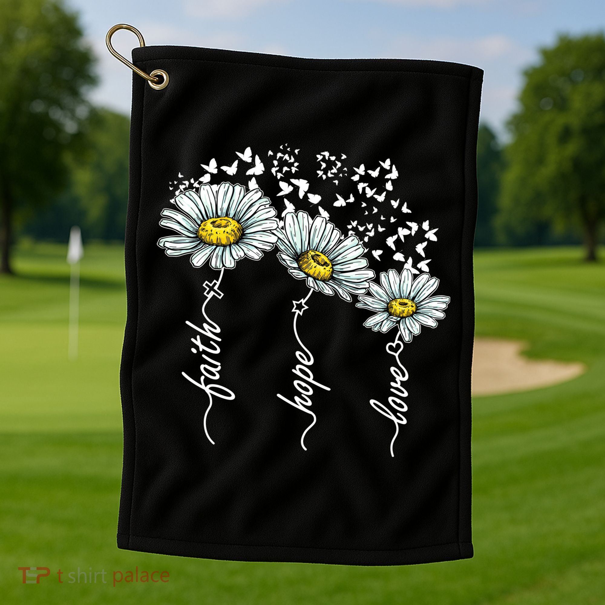 Faith Hope Love Butterflies Daisies Religious Golf Towel