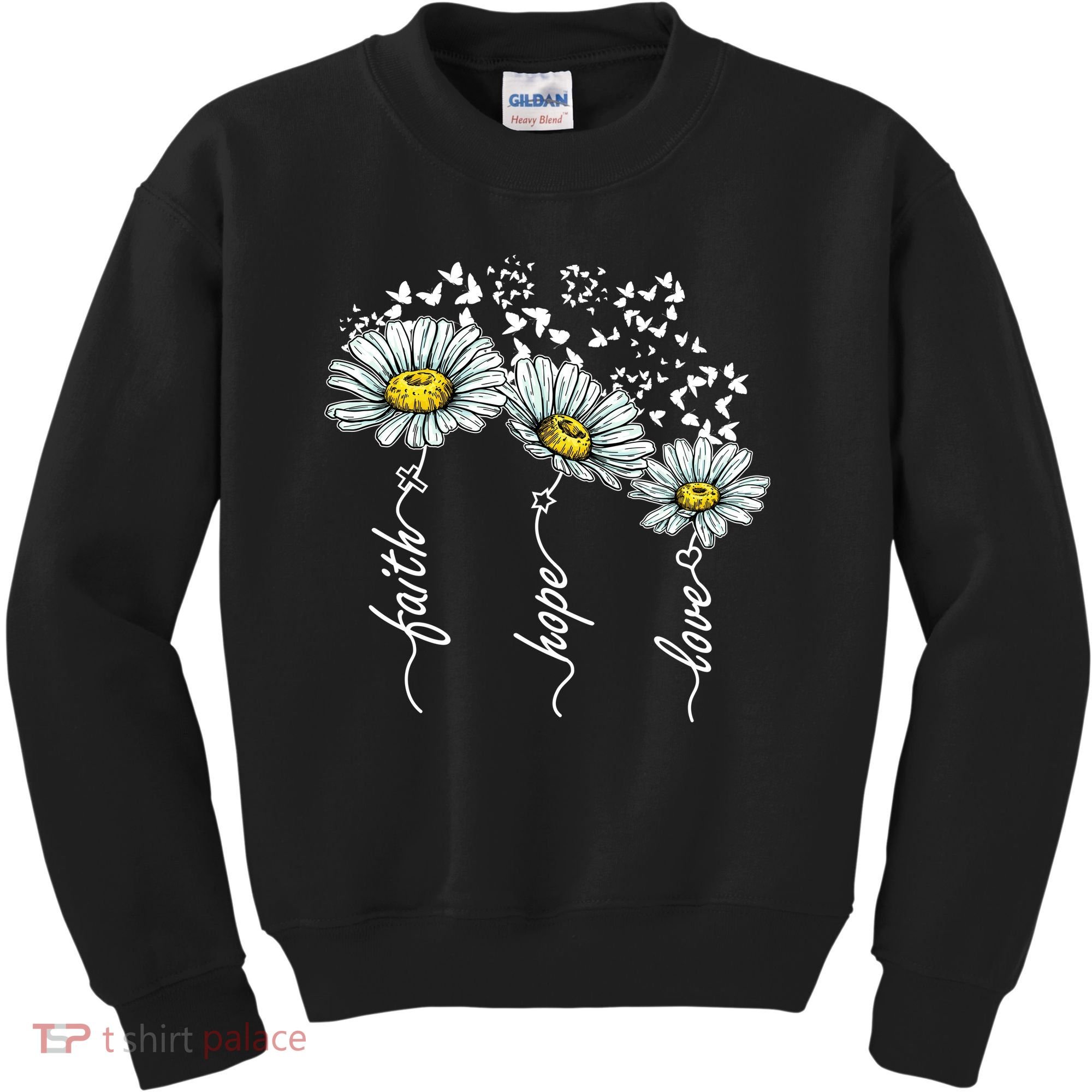 Faith Hope Love Butterflies Daisies Religious Kids Sweatshirt