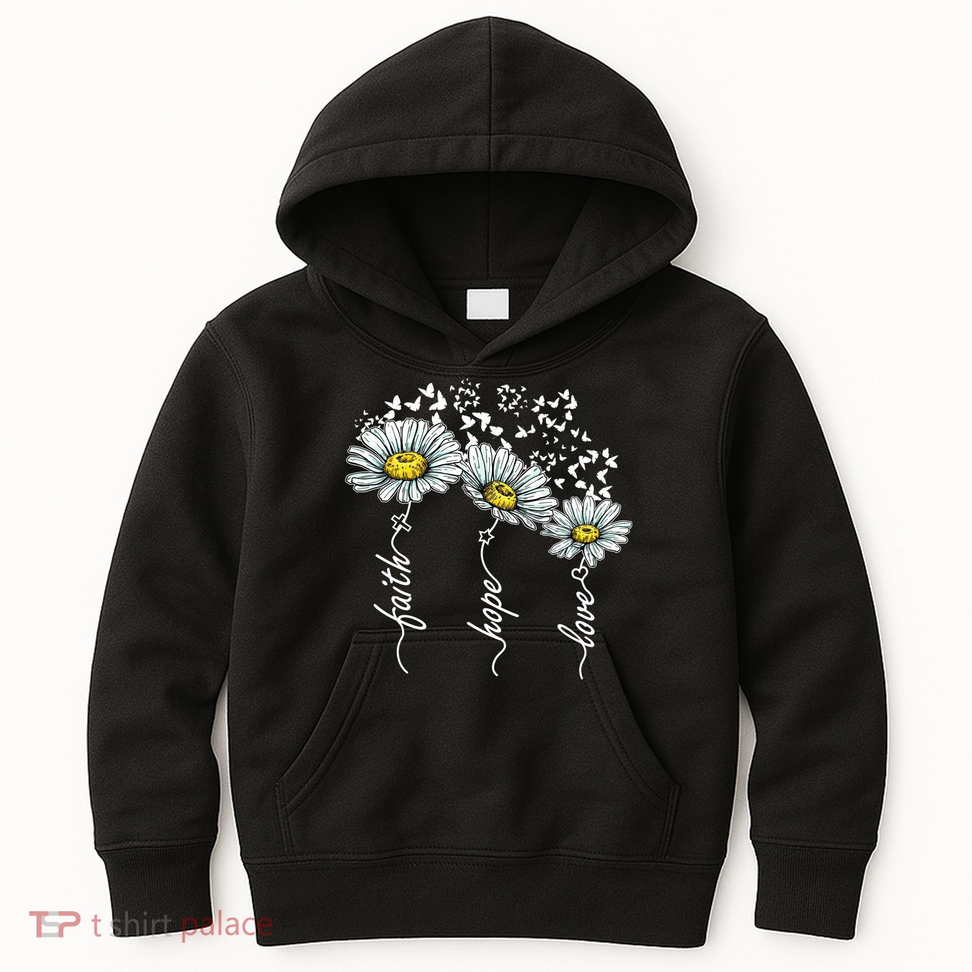 Faith Hope Love Butterflies Daisies Religious Kids Hoodie