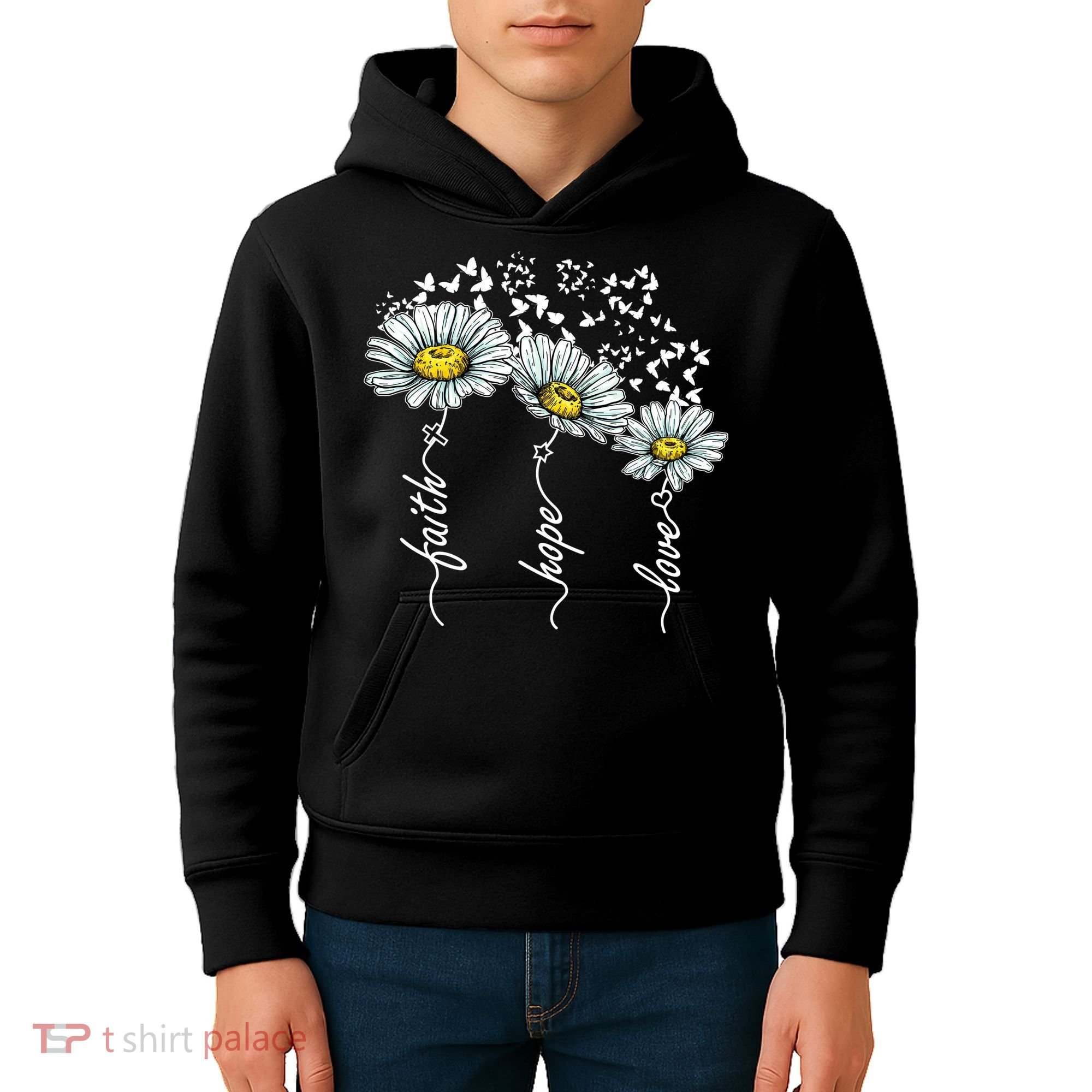 Faith Hope Love Butterflies Daisies Religious Kids Hoodie
