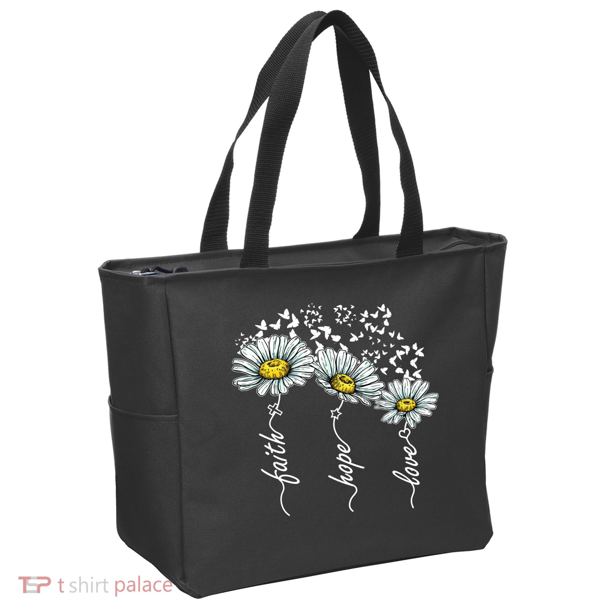 Faith Hope Love Butterflies Daisies Religious Tote Bag