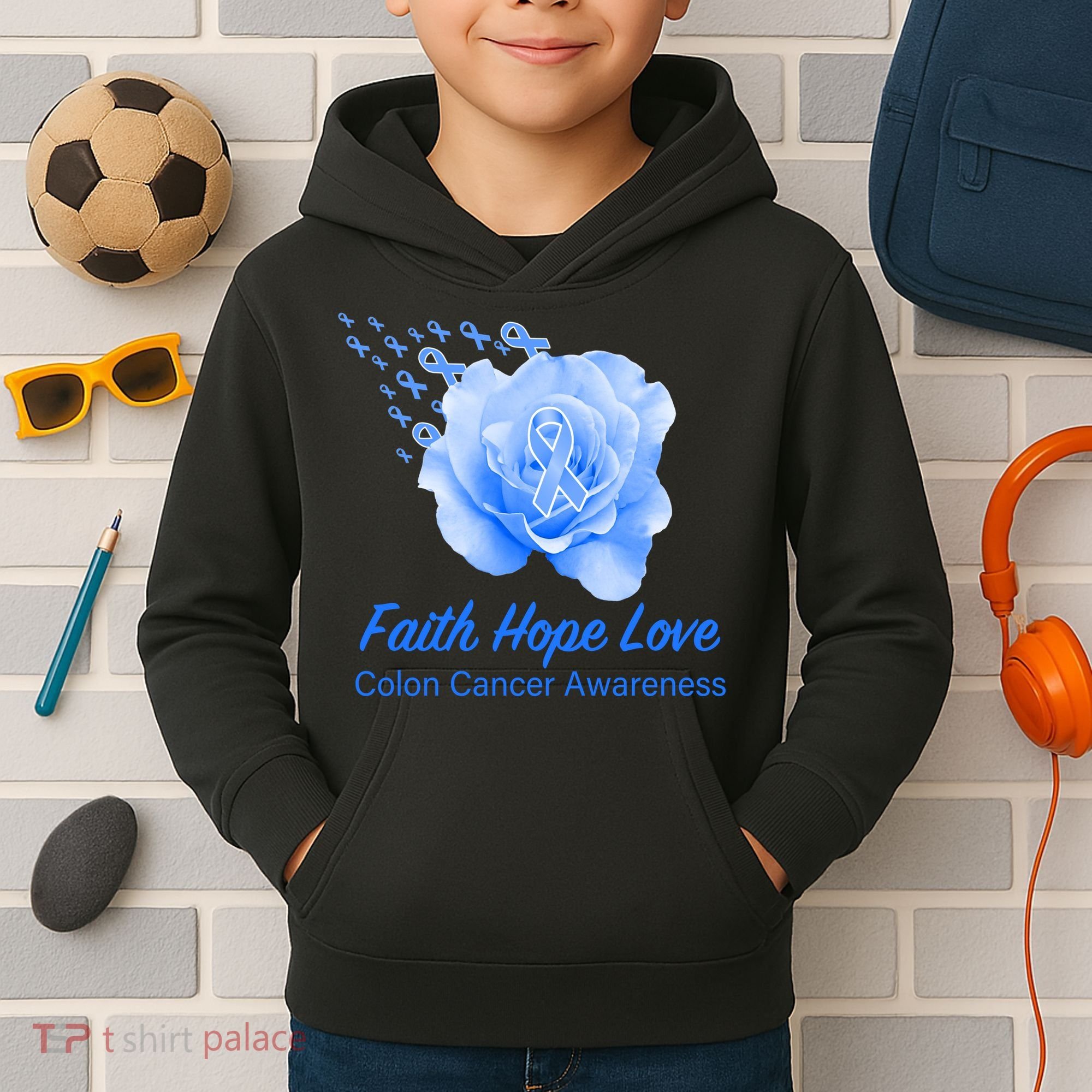 Faith Hope Love Colon Cancer Awareness Kids Hoodie