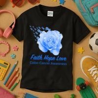 Faith Hope Love Colon Cancer Awareness Kids T-Shirt thumb 3