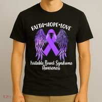 Faith Hope Love Irritable Bowel Syndrome Galaxy Angel Wings T-Shirt thumb 3