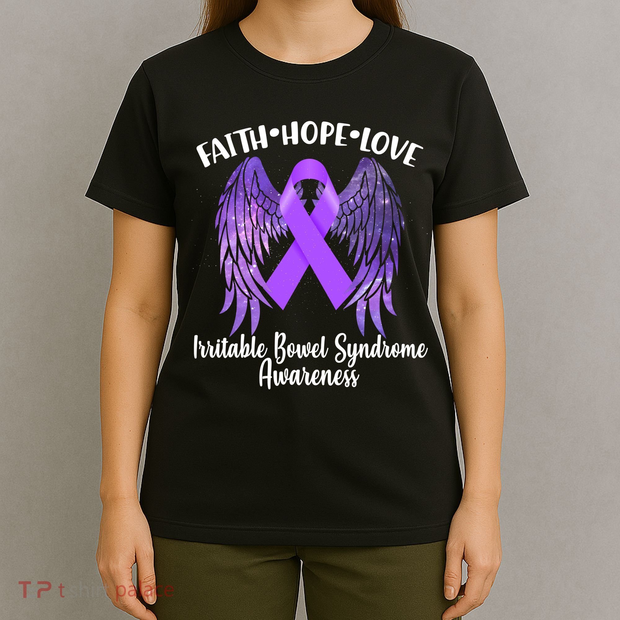 Faith Hope Love Irritable Bowel Syndrome Galaxy Angel Wings T-Shirt