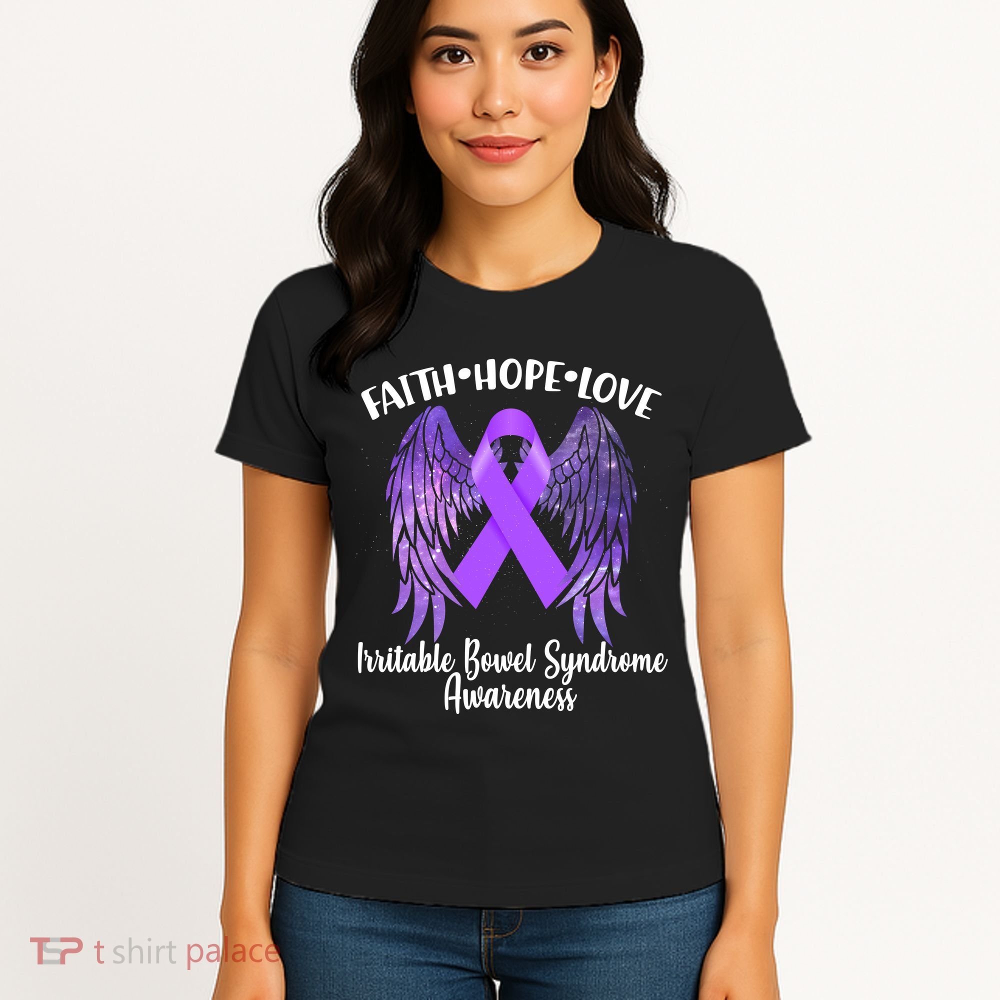 Faith Hope Love Irritable Bowel Syndrome Galaxy Angel Wings Women's T-Shirt