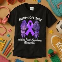Faith Hope Love Irritable Bowel Syndrome Galaxy Angel Wings Kids T-Shirt thumb 3