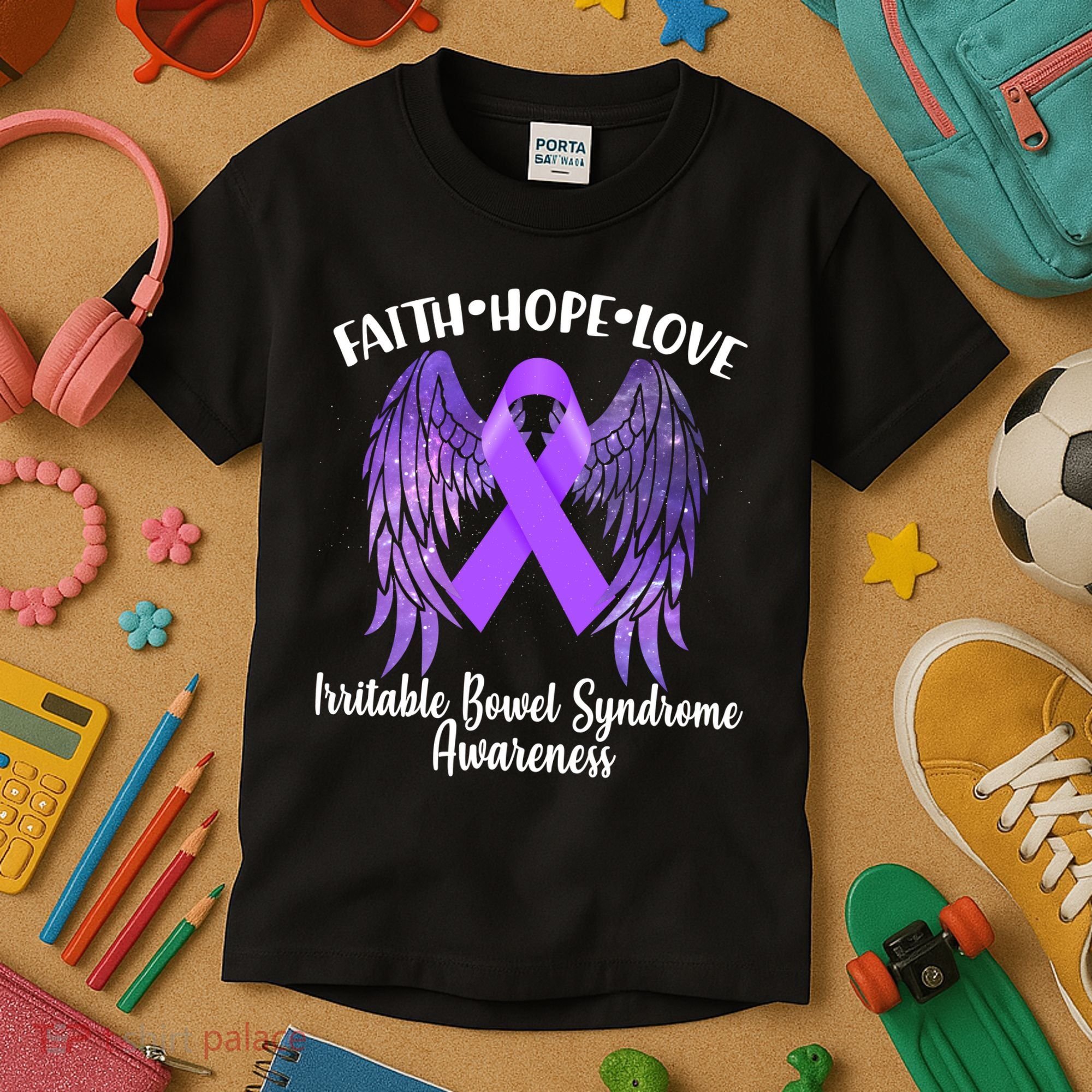 Faith Hope Love Irritable Bowel Syndrome Galaxy Angel Wings Kids T-Shirt