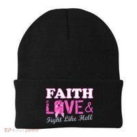 Faith Love & Fight Like Hell Ribbon Breast Cancer Beanie thumb 0