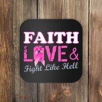 Faith Love & Fight Like Hell Ribbon Breast Cancer Coaster thumb 0