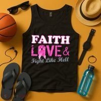 Faith Love & Fight Like Hell Ribbon Breast Cancer Tank Top thumb 4