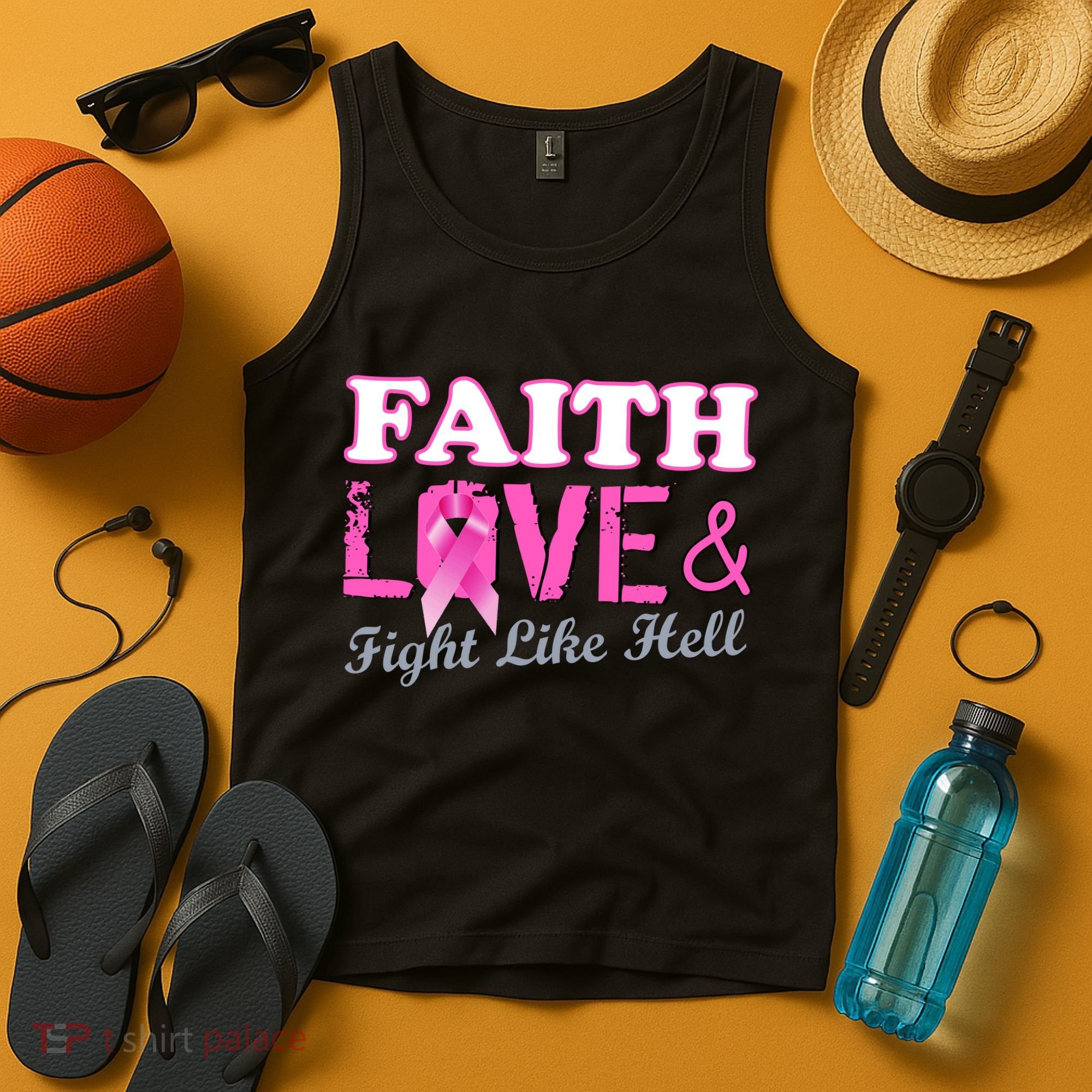 Faith Love & Fight Like Hell Ribbon Breast Cancer Tank Top