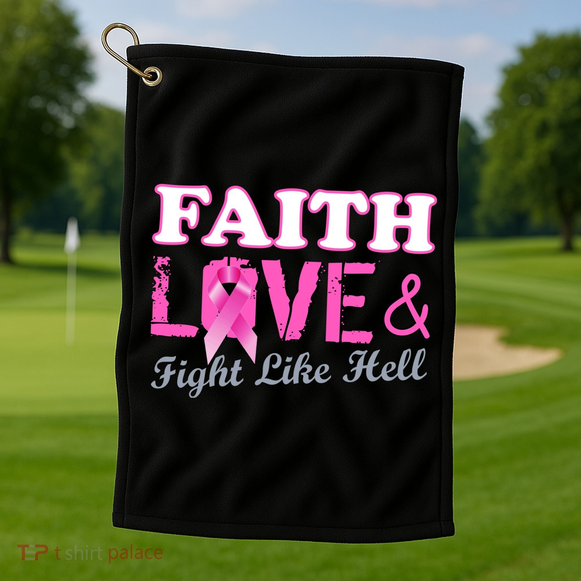 Faith Love & Fight Like Hell Ribbon Breast Cancer Golf Towel