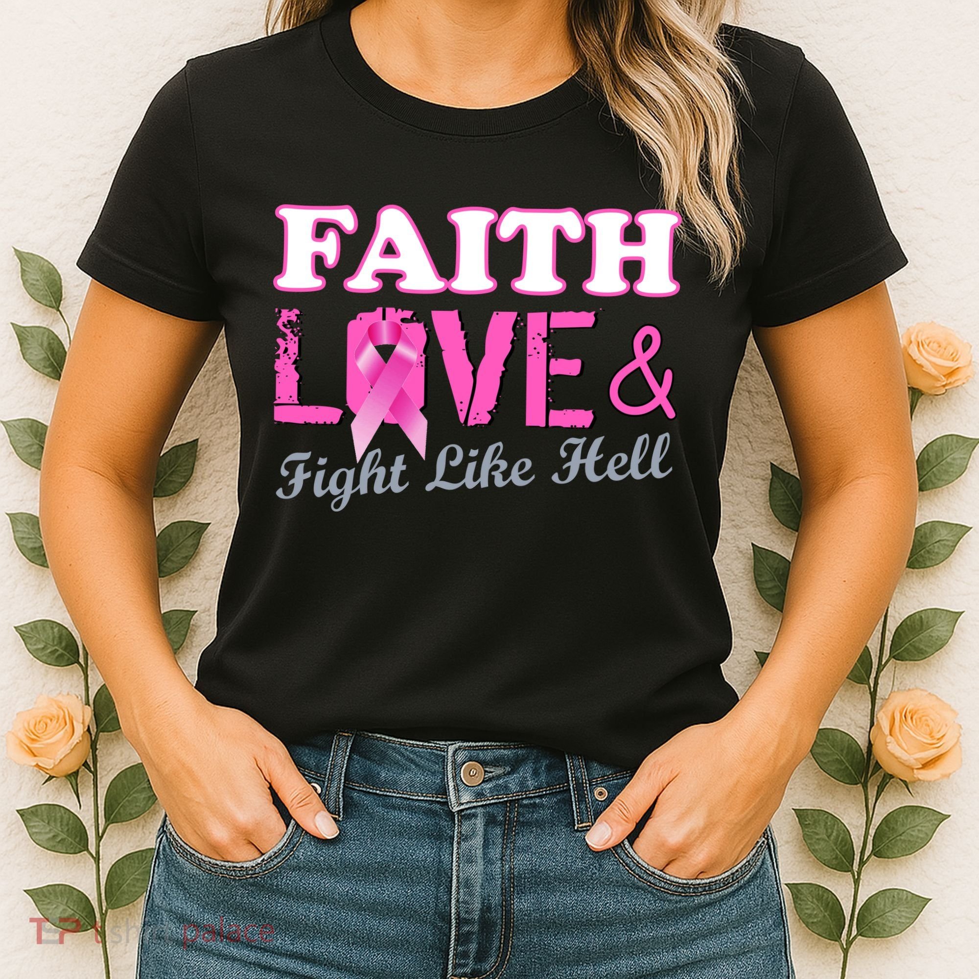 Faith Love & Fight Like Hell Ribbon Breast Cancer Women's T-Shirt
