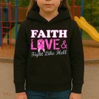 Faith Love & Fight Like Hell Ribbon Breast Cancer Kids Hoodie thumb 3