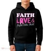Faith Love & Fight Like Hell Ribbon Breast Cancer Kids Hoodie thumb 4