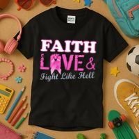 Faith Love & Fight Like Hell Ribbon Breast Cancer Kids T-Shirt thumb 3