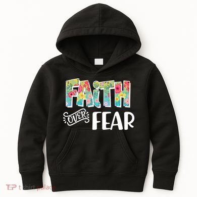 Faith Over Fear Flower Pattern Kids Hoodie