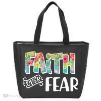 Faith Over Fear Flower Pattern Tote Bag thumb 0