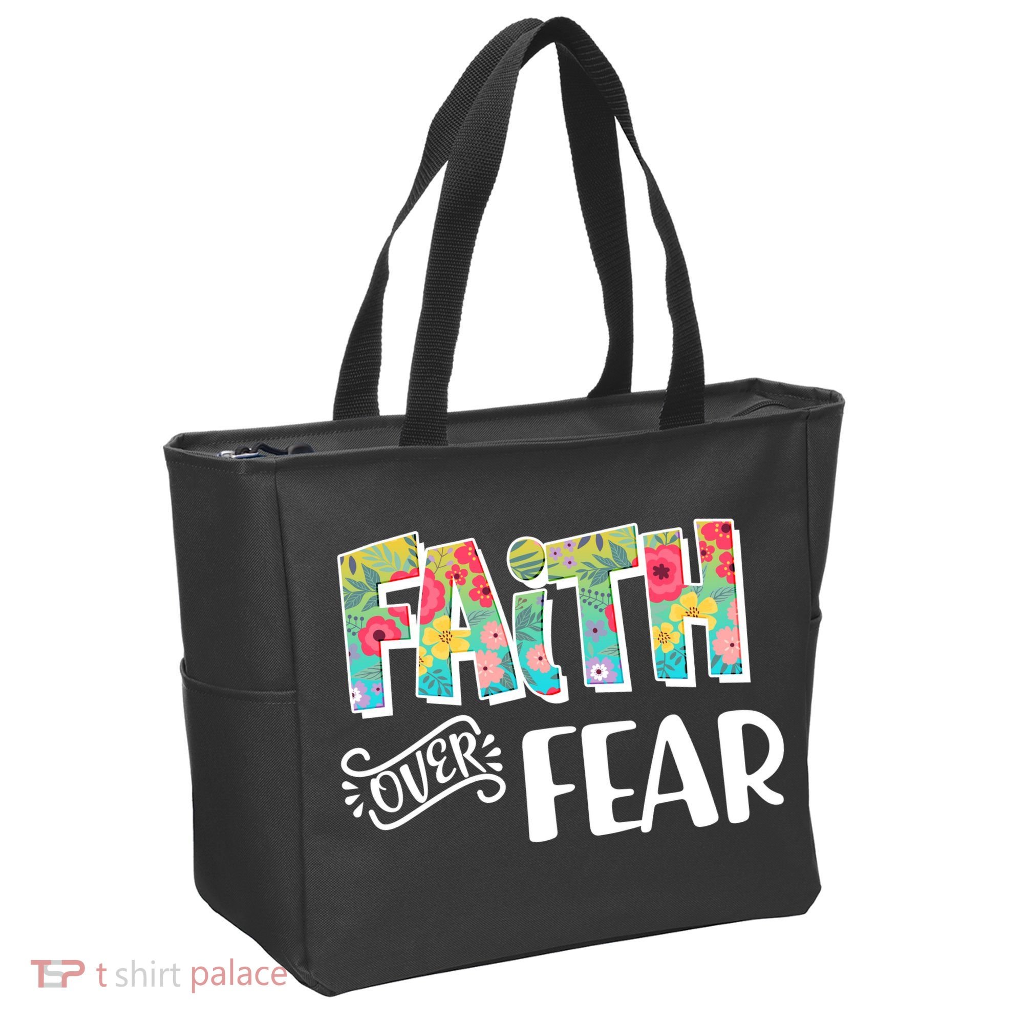 Faith Over Fear Flower Pattern Tote Bag