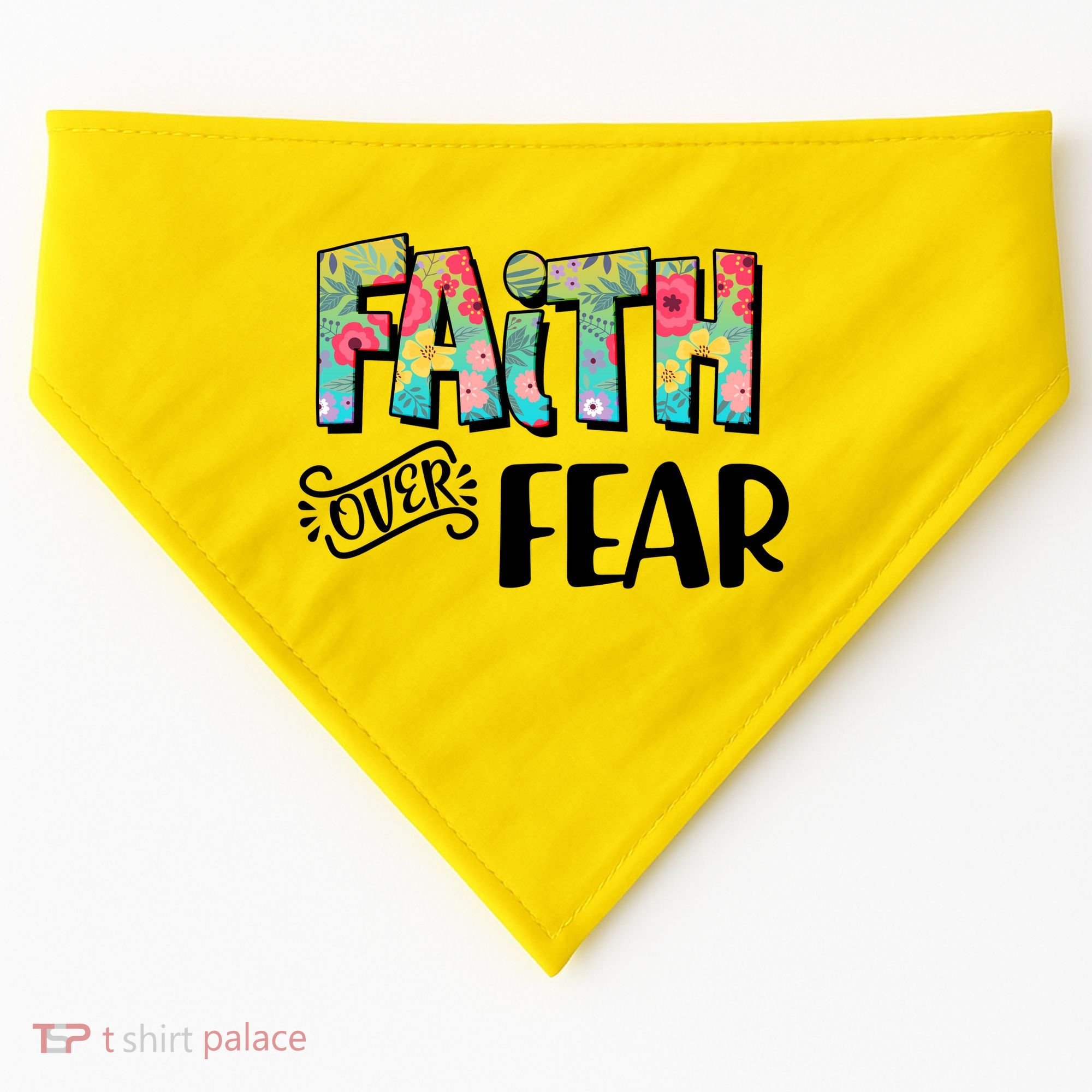 Faith Over Fear Flower Pattern USA-Made Doggie Bandana