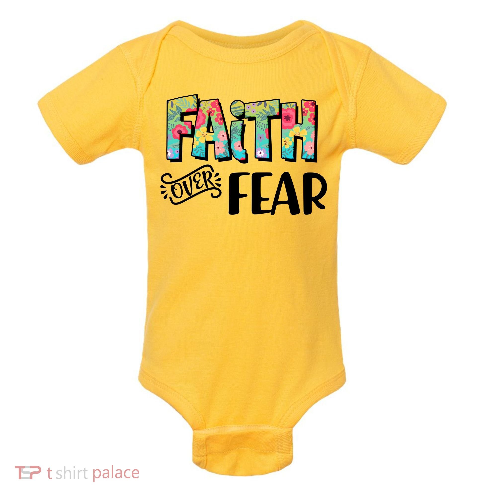 Faith Over Fear Flower Pattern Baby Bodysuit
