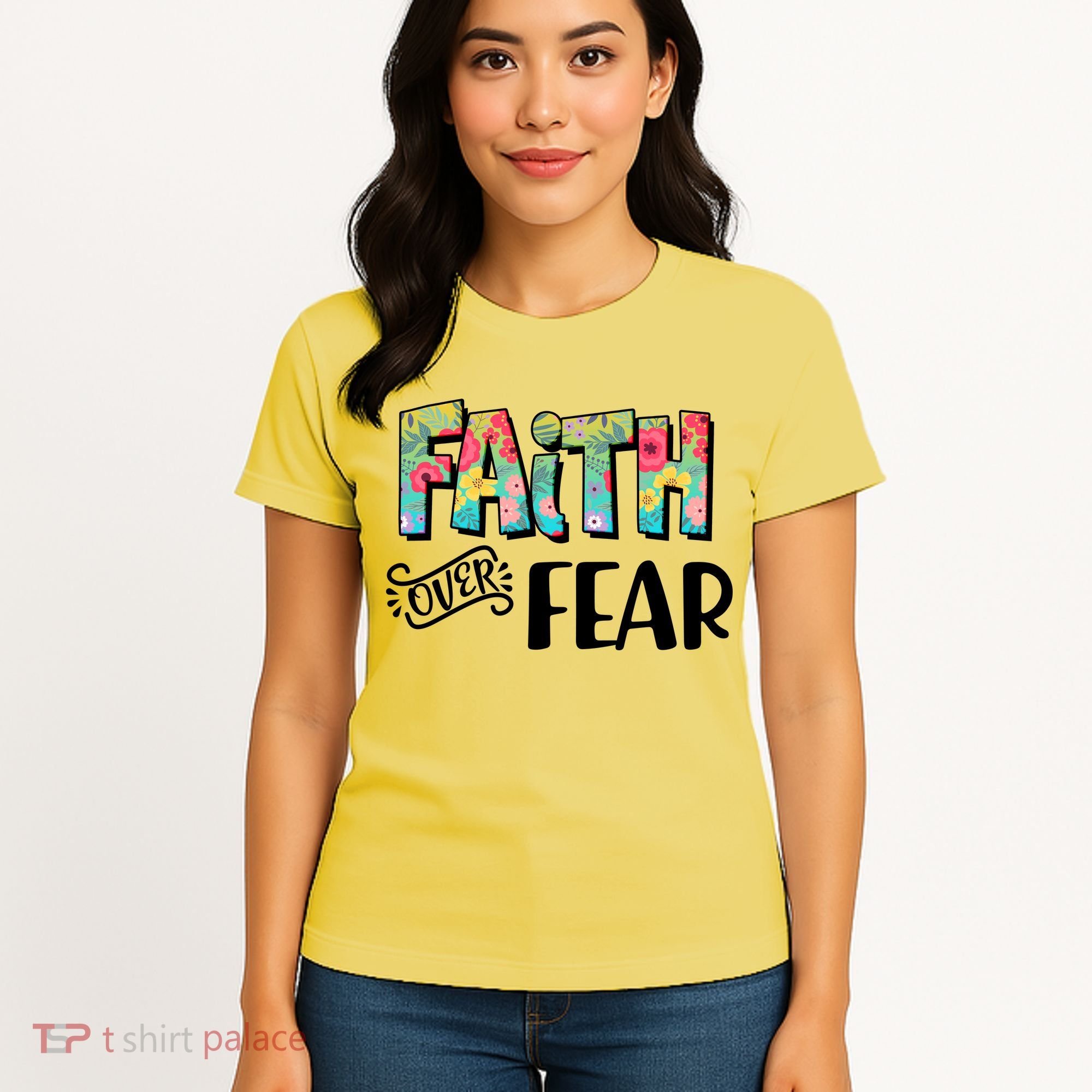 Faith Over Fear Flower Pattern Women's T-Shirt