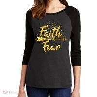 Faith Over Fear Gold Limited Edition Women's Tri-Blend 3/4-Sleeve Raglan Shirt thumb 2