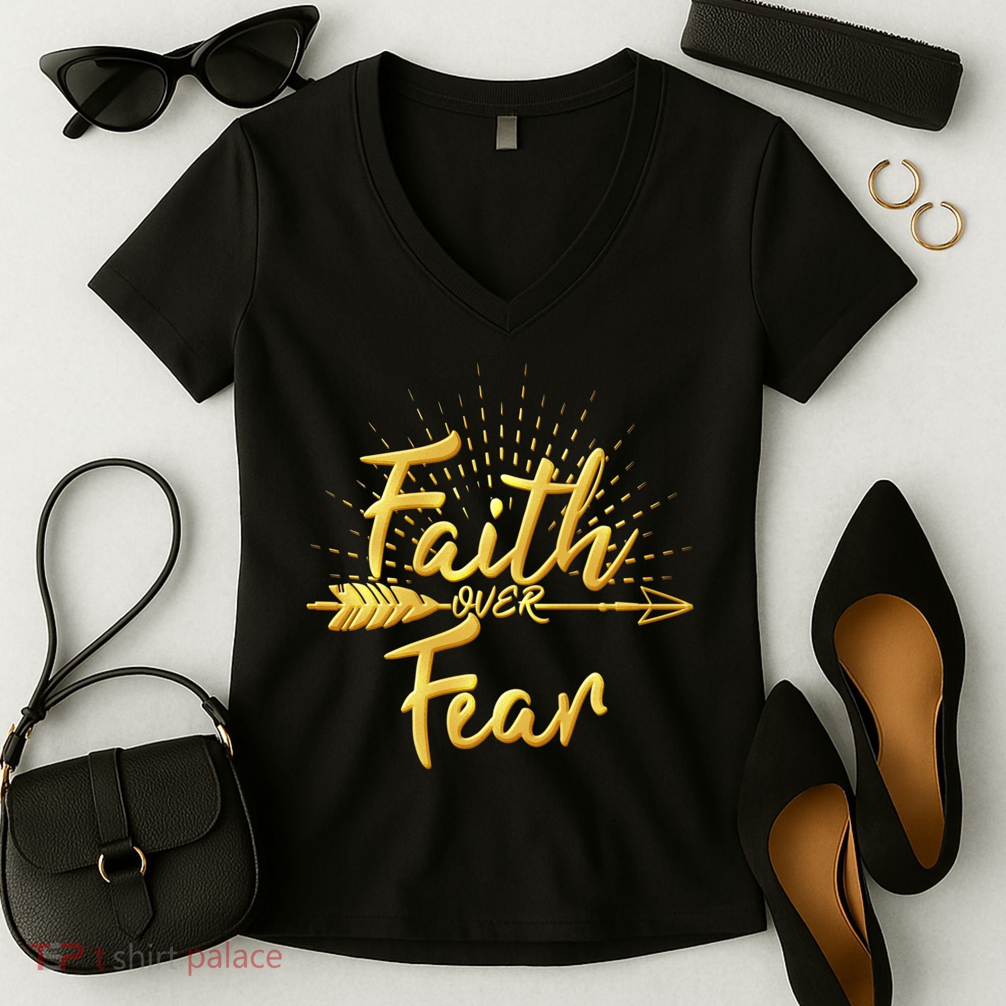Faith Over Fear Gold Limited Edition Women's V-Neck T-Shirt