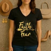 Faith Over Fear Gold Limited Edition Women's V-Neck T-Shirt thumb 3