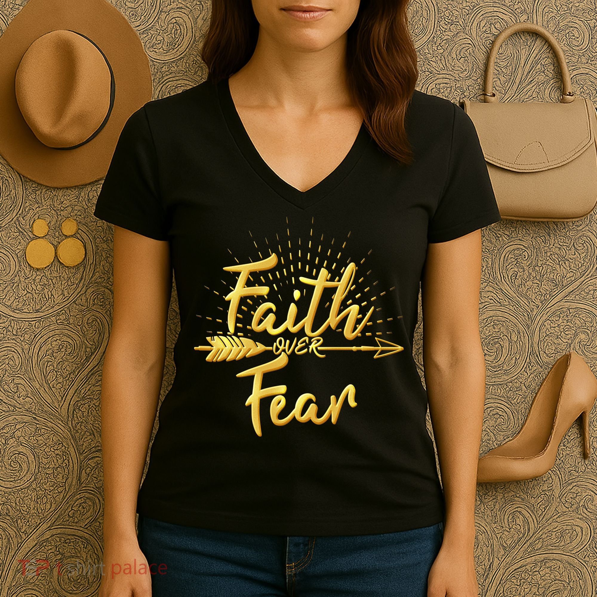 Faith Over Fear Gold Limited Edition Women's V-Neck T-Shirt