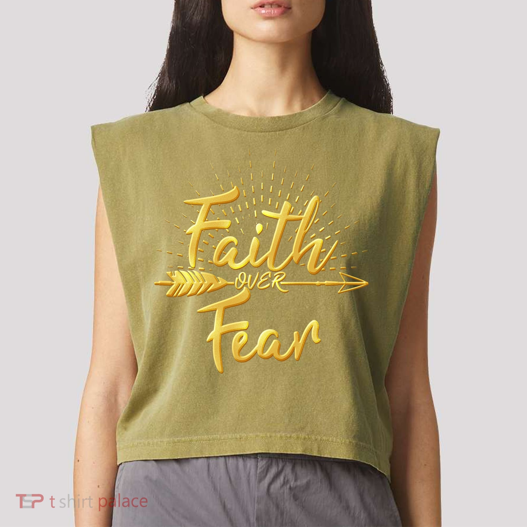 Faith Over Fear Gold Limited Edition Garment-Dyed Women's Muscle Tee